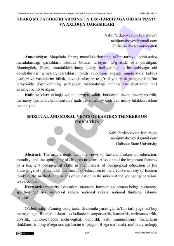 Sharq mutafakkirlarning ta'lim-tarbiyaga oid qarashlari