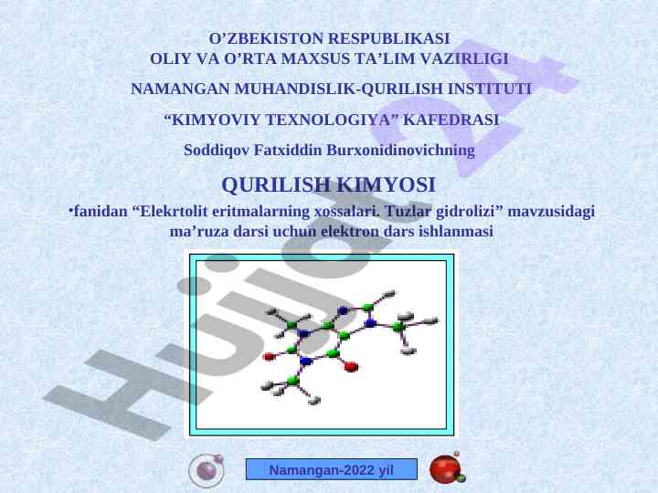 Elektrolit eritmalarning xossalari mavzusidagi dars ishlanmasi