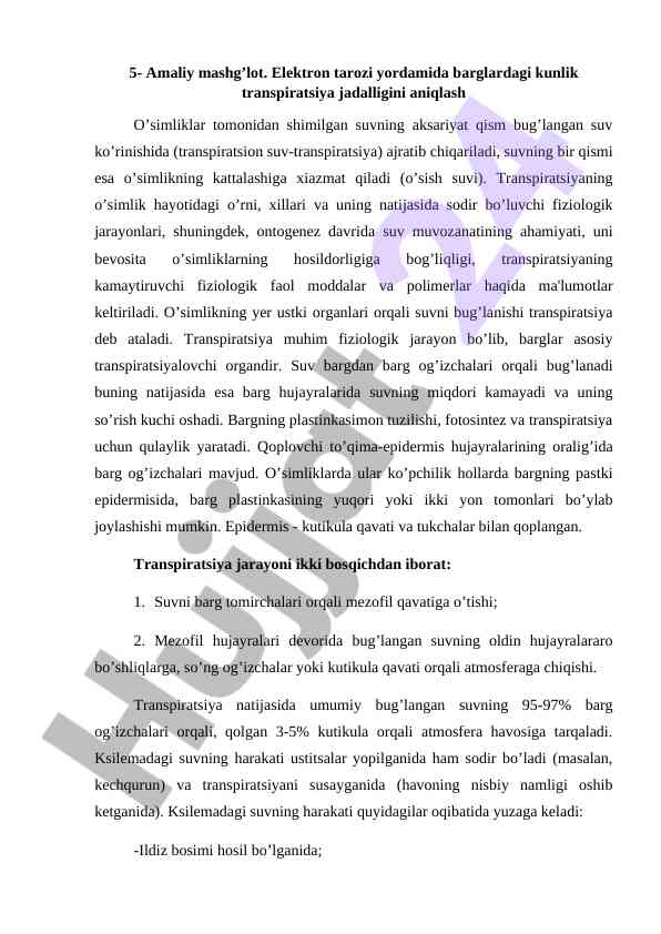 Amaliy mashg’lot elektron tarozi bilan aniqlash