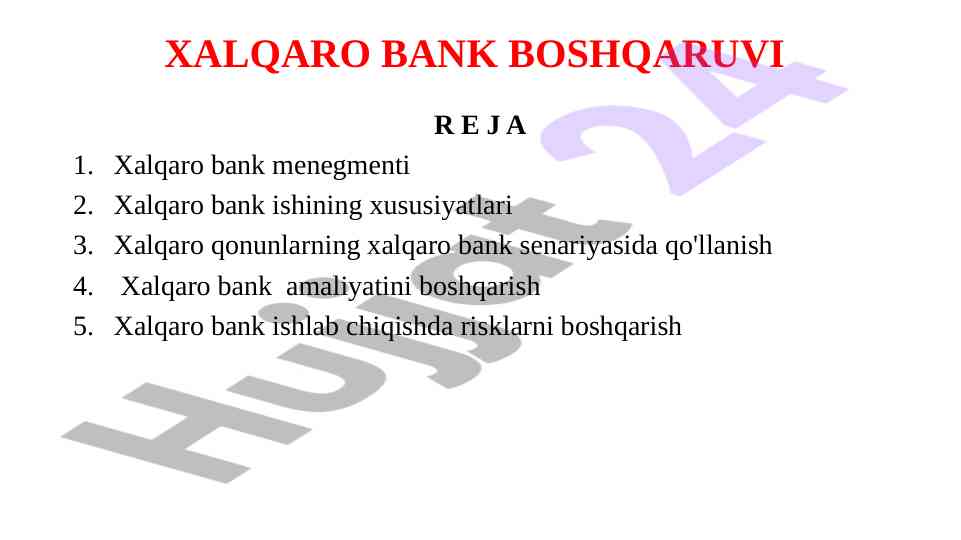 Xalqaro bank boshqaruvi va risklarni boshqarish