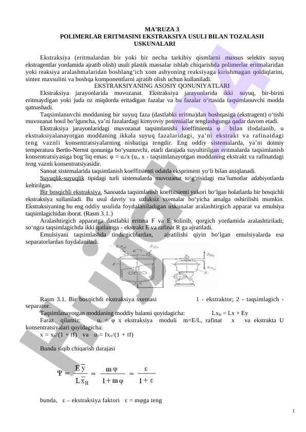 Ekstraksiya usuli bilan polimerlar eritmasini tozalash
