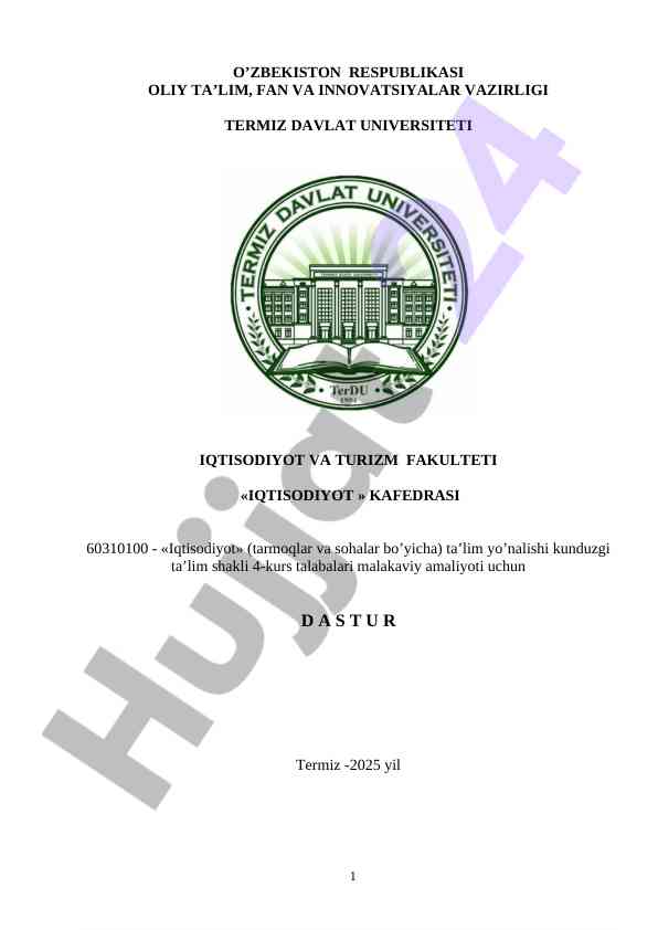 Iqtisodiyot ta’lim yo’nalishida malakaviy amaliyot