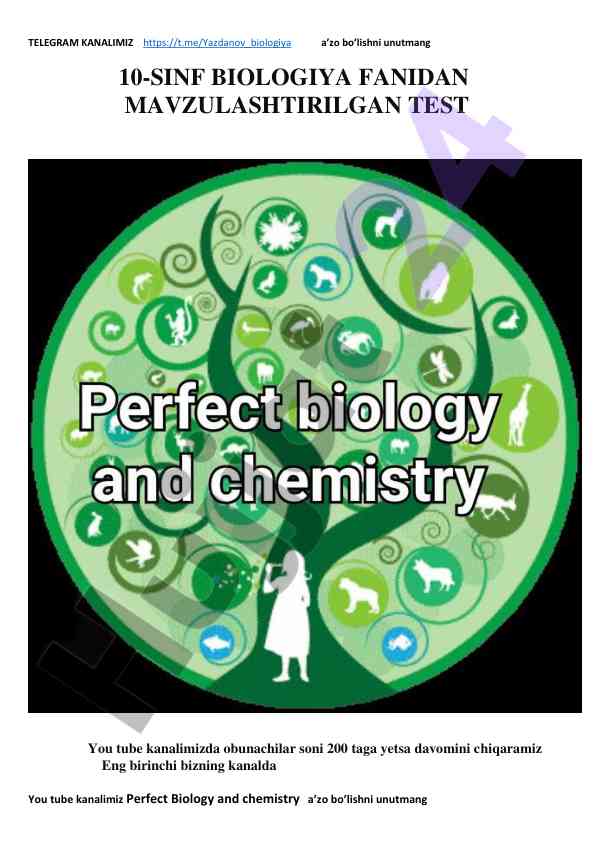 Biologiya fanidan test savollari va fikrlash