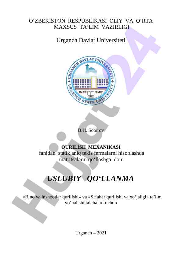 Qurilish mexanikasida matritsalar qo‘llanilishi