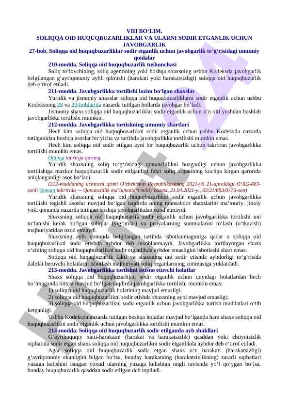 Soliqqa oid huquqbuzarliklar va javobgarlik qoidalari
