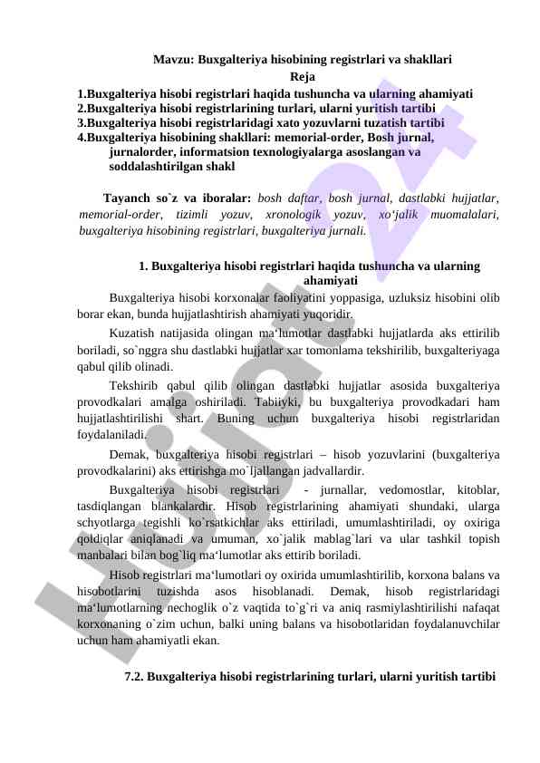 Buxgalteriya hisobining registrlari va shakllari