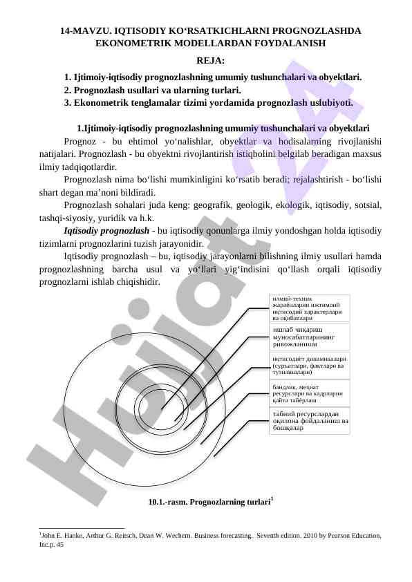 Iqtisodiy ko'rsatkichlarni prognozlash usullari