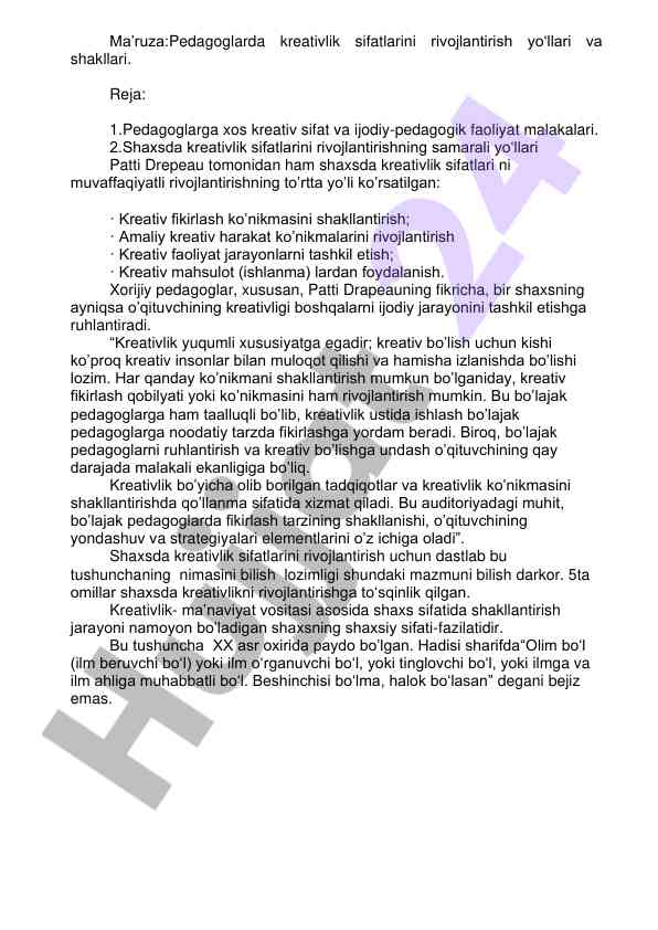 Pedagoglarda kreativlik sifatlarini rivojlantirish