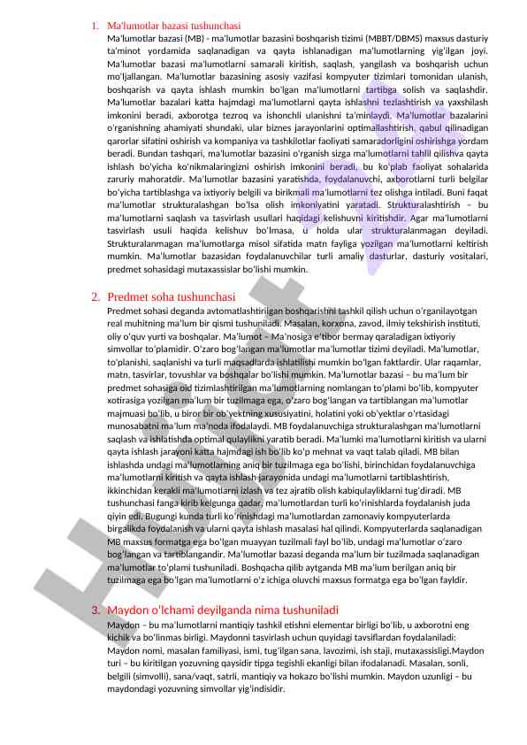 Ma'lumotlar bazasi tushunchasi va ahmiyati