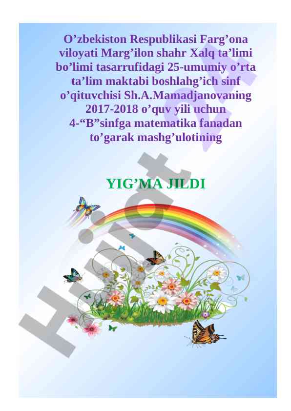 Matematika fanidan tugarak mashg’ulotlari hisoboti