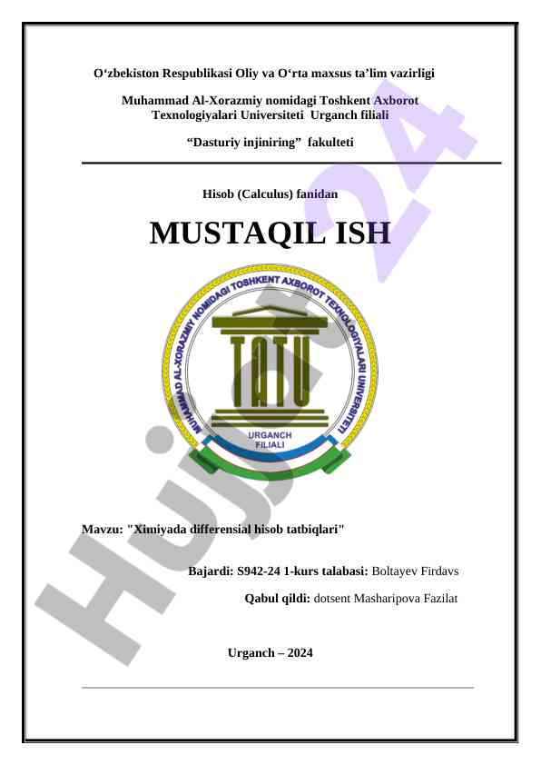 Ximiyada differensial hisob tatbiqlari