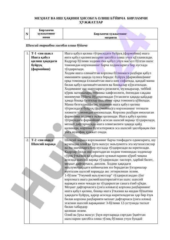 Mehnat va ish haqini hisobga olish hujjatlari