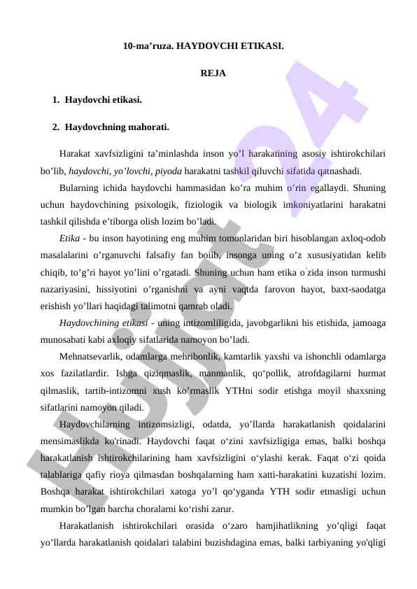 Haydovchi etikasi va harakat xavfsizligi