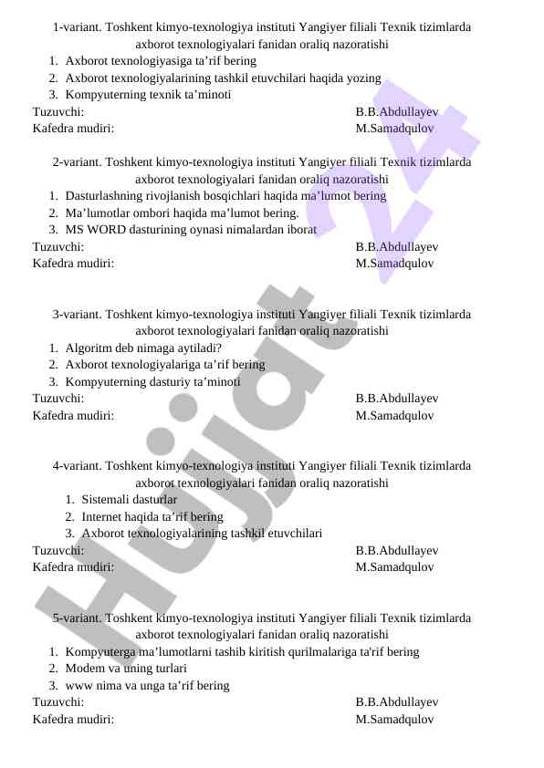 Axborot texnologiyalariga kirish va dasturlash