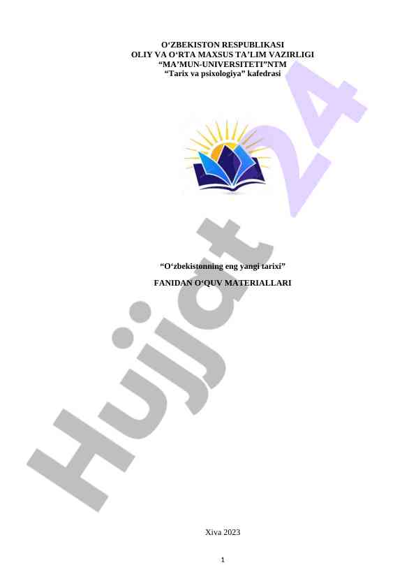 O‘zbekistonnning eng yangi tarixi o‘quv materiallari