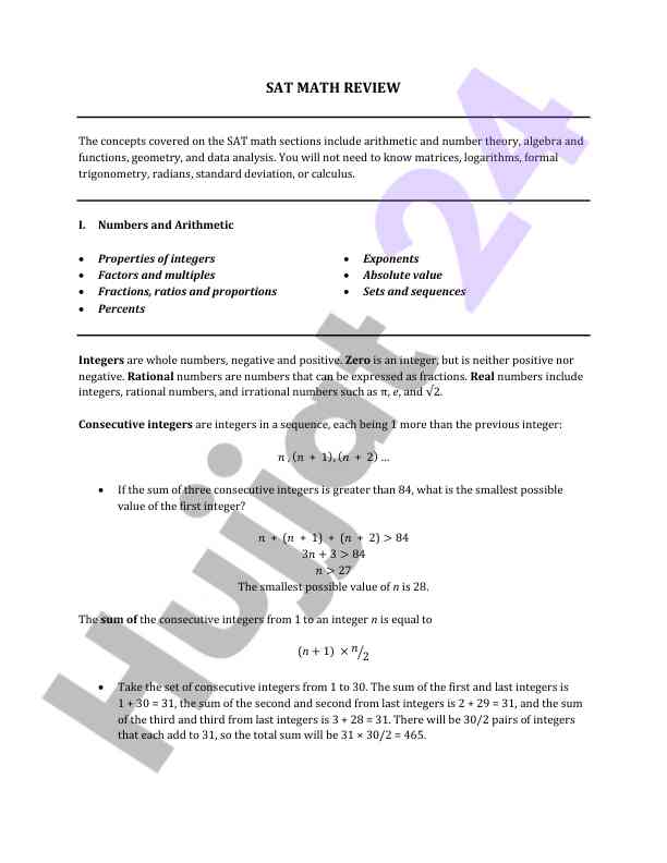 Sat math review concepts and practice problems