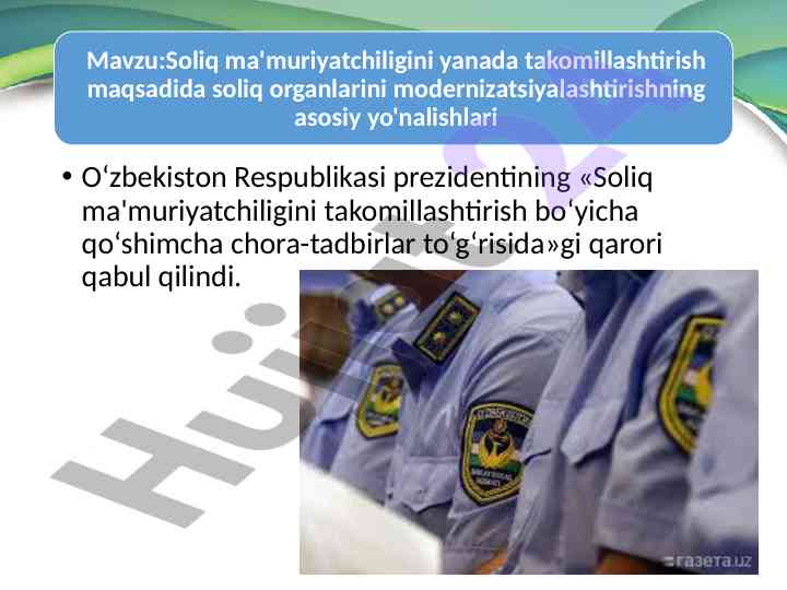 Soliq ma'muriyatchiligini takomillashtirish qoidalari