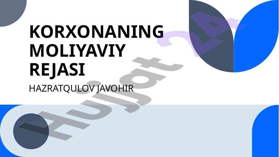 Moliyaviy reja asoslari va moliya boshqaruvi