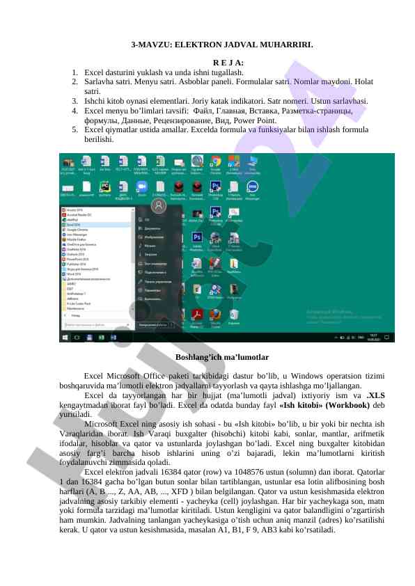 Excel dasturida elektron jadval muharriri ta'rifi