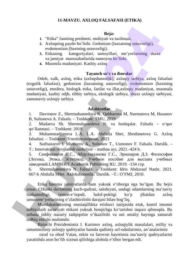 Axloq falsafasi mavzusi reja va asosiy terminlar