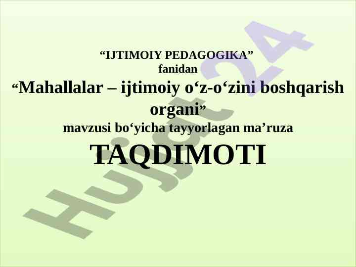 Mahallalar ijtimoiy oz ozini boshqarish organi