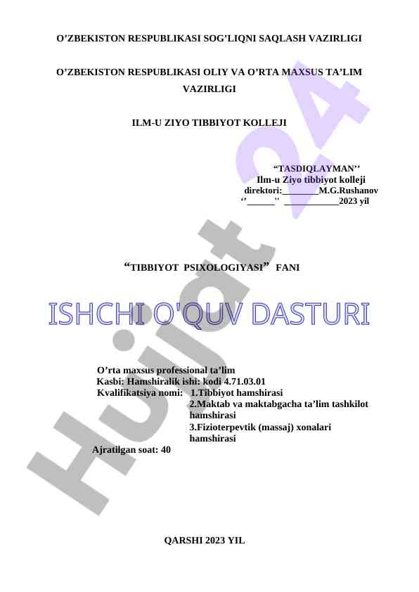Tibbiyot psixologiyasi fani o'qitish usullari