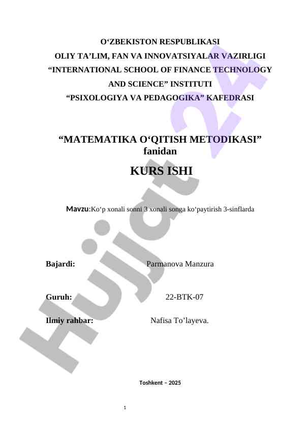 Ko‘p xonali sonni 3 xonali songa ko‘paytirish 3-sinflarda kurs ishi