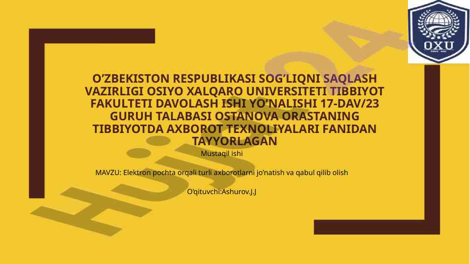 Elektron pochta orqali axborotlarni joʼnatish