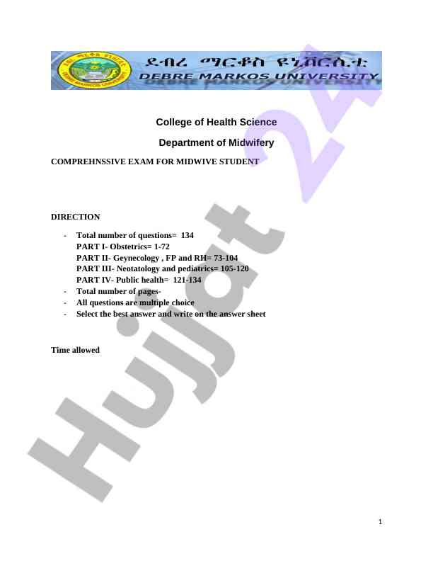 Comprehensive exam for midwifery students