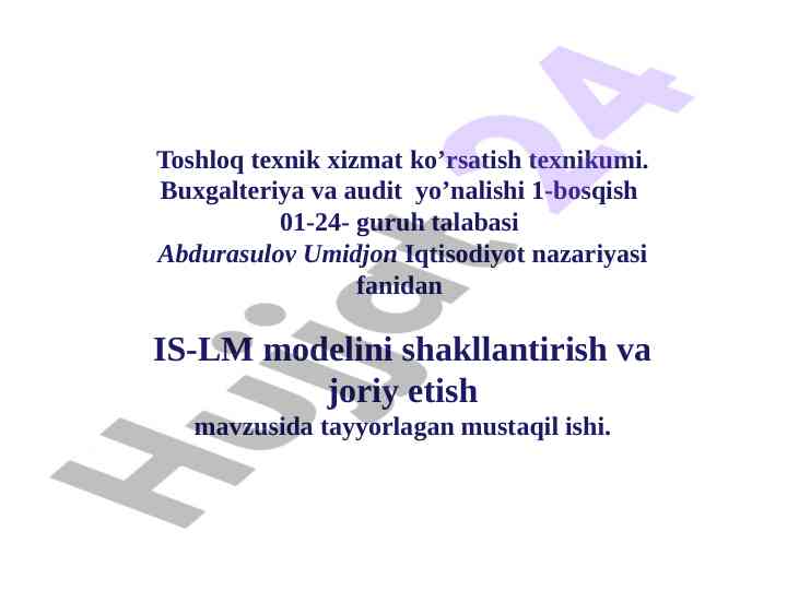 Iqtisodiyot nazariyasi: is-lm modeli tahlili