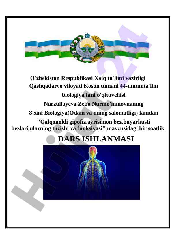 Darsning texnologik xaritasida mavzularni tashkili