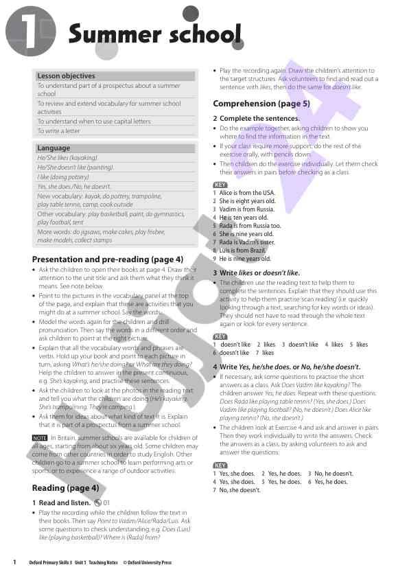 Teaching notes for summer school activities