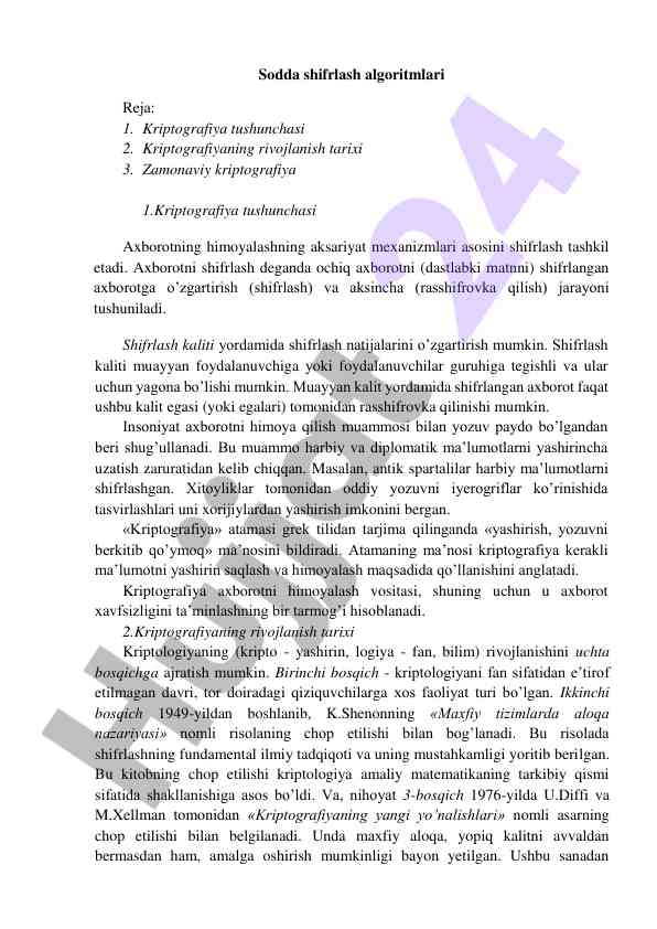 Kriptografiya tushunchasi va zamonaviy shifrlash
