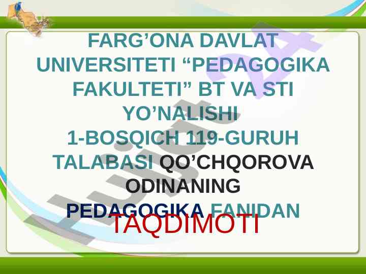 Komil xorazmiy pedagogik qarashlari taqdimoti
