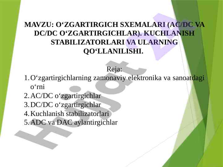 O‘zgartirgich sxemalari: ac/dc va dc/dc o‘zgartirgichlar