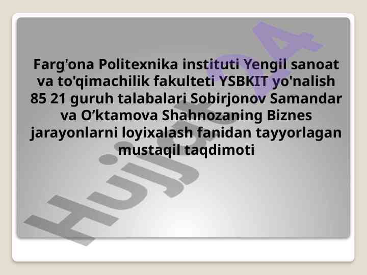 Biznes jarayonlarni loyihalash: futbolka ishlab chiqarish