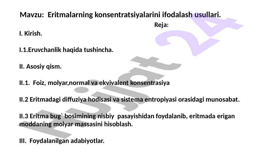 Eritmalarning konsentratsiyalarini ifodalash usullari