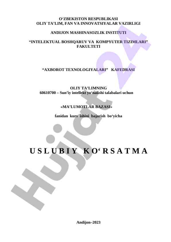 Maʼlumotlar bazasi fanidan kurs ishlari qoidalari
