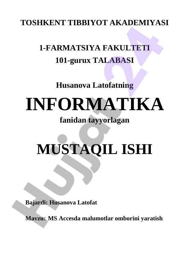 Ms accesda ma'lumotlar omborini yaratish