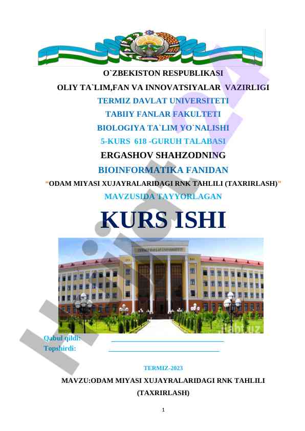 Odam miyasi hujayralaridagi rnk tahlili kurs ish