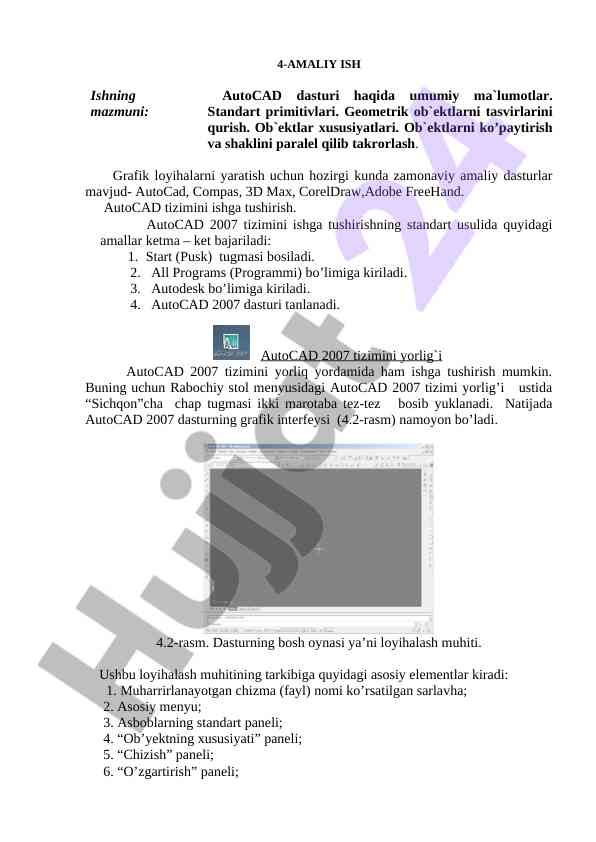 Autocad 2007 grafik loyihalash dasturi