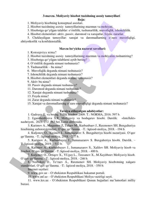 Moliyaviy hisobot tuzishning asosiy tamoyillari