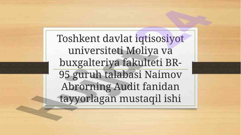 Audit fanidan mustaqil ishning rejasi