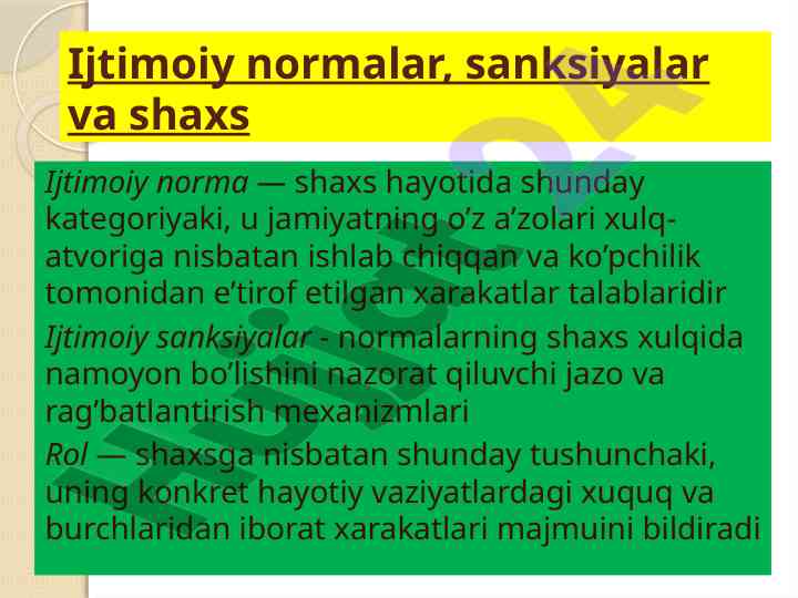 Ijtimoiy normalar va shaxsning hayotidagi ta'siri