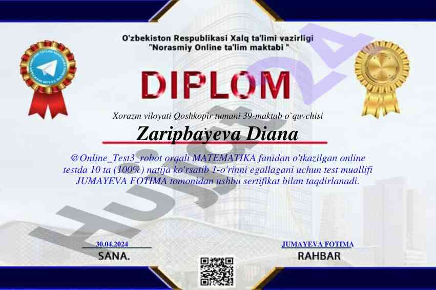 Matematika fanidan online test natijalari