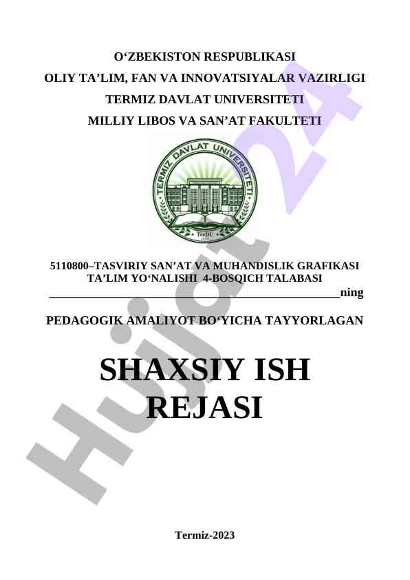 Pedagogik amaliyot bo‘yicha shaxsiy ish rejasi