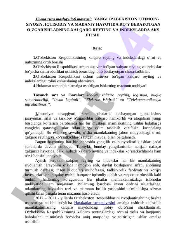 Yangi o‘zbekiston ijtimoiy-siyosiy o‘zgarishlar