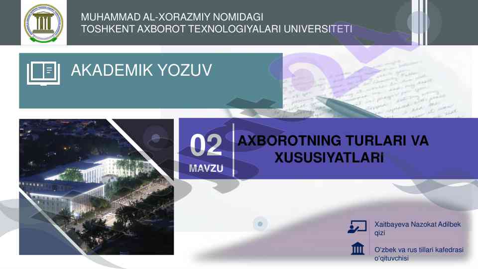 Axborotning turlari va xususiyatlari