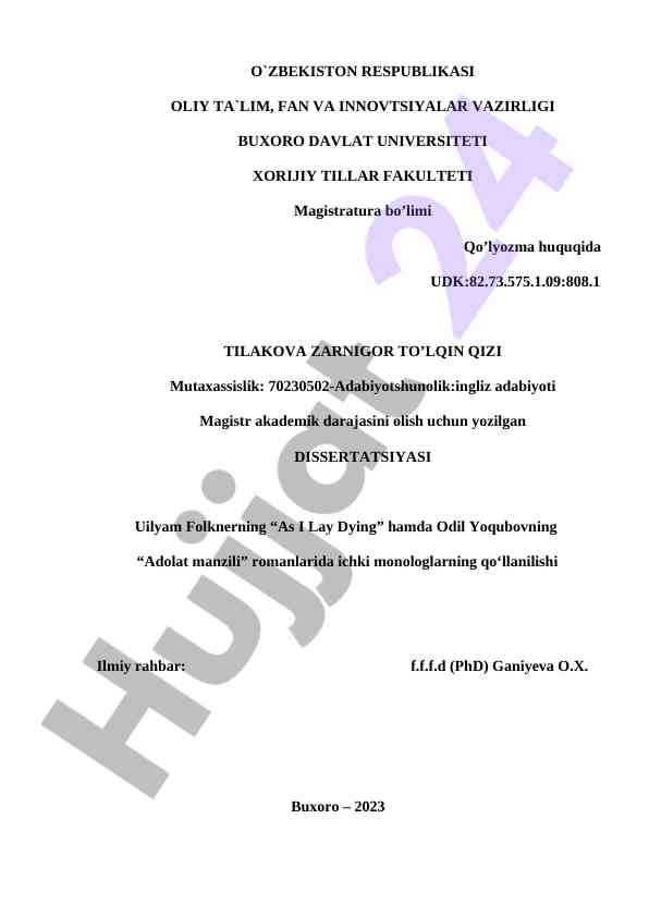 Ichki monologlarning qo‘llanilishi uilyam folkner asarida