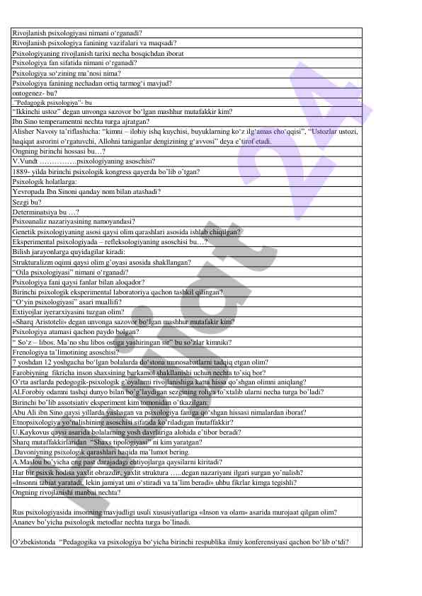 Rivojlanish psixologiyasining asosiy xususiyatlari